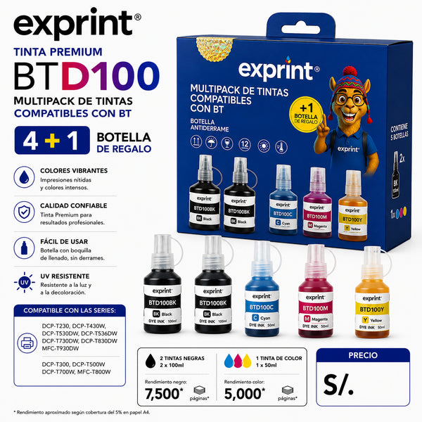 PACK DE TINTA PARA BROTHER BTD100 2 NEGRAS 1 X COLOR