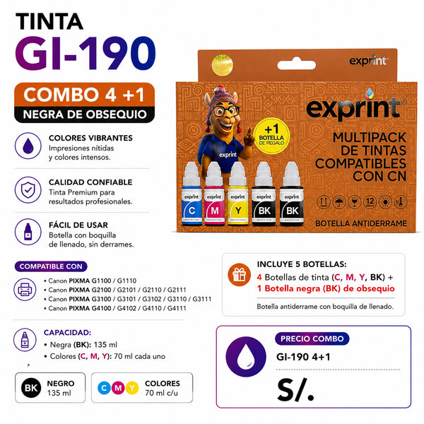 COMBO TINTAS COMPATIBLES CON CANON GI190