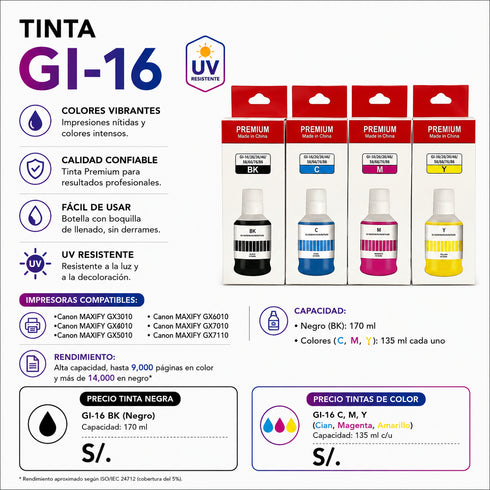 Tinta Exprint para Canon GI-16 Premium pigmentadas