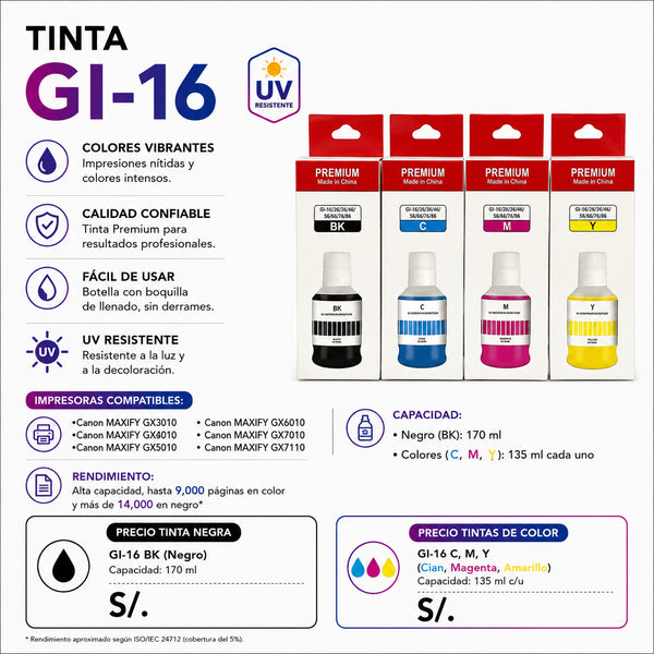 Tinta Exprint para Canon GI-16 Premium pigmentadas