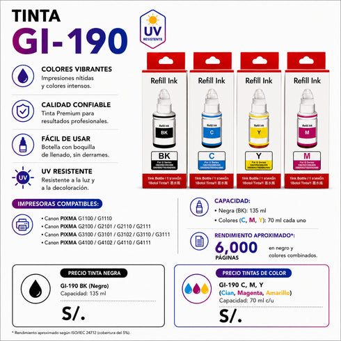 TINTA RAMKO COMPATIBLE CON CANON GI190