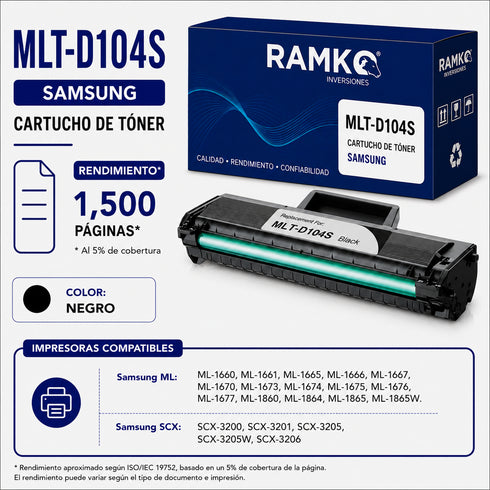 TONER RAMKO COMPATIBLE CON MLT-D104