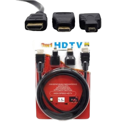 Cable Hdmi 3 En 1 Con Adaptador Mini Y Micro Hdmi 1.5 Metros