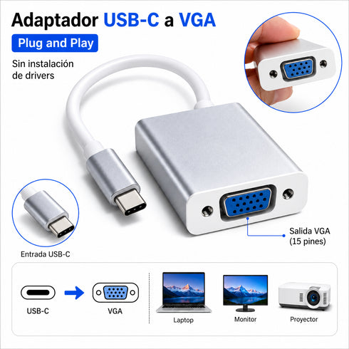 Adaptador USB tipo C a VGA