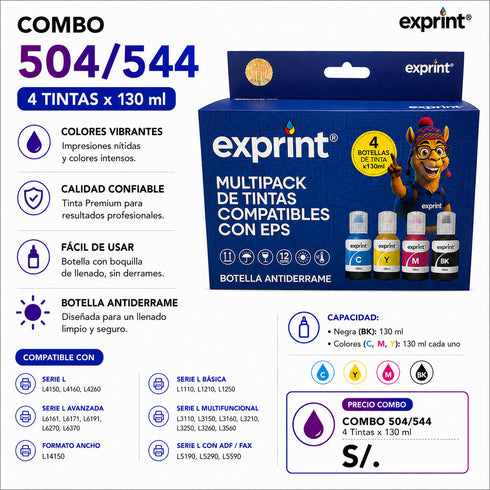 COMBO DE TINTAS COMPATIBLES CON 504/544