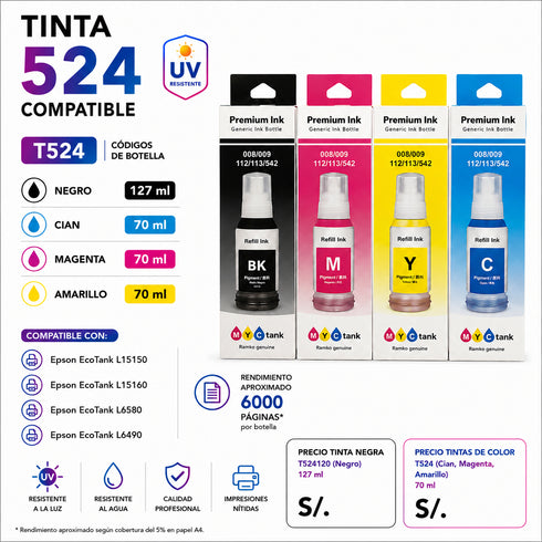 TINTA COMPATIBLE CON EPSON 524