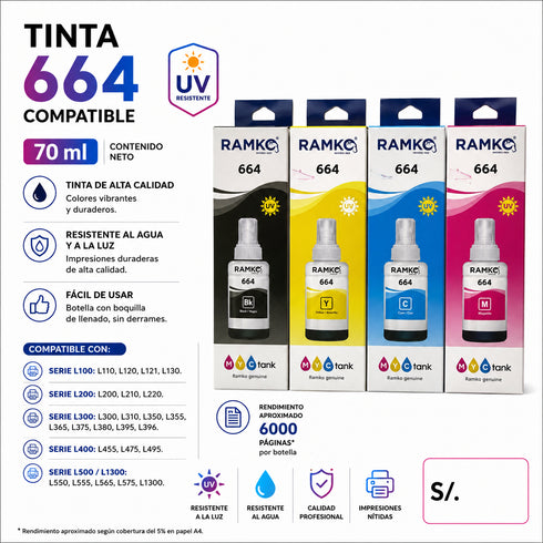 TINTA RAMKO COMPATIBLE CON 664/673